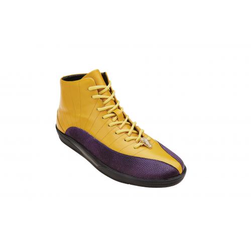 Belvedere "Oratio" Purple / Golden Yellow Genuine Lizard / Soft Calf Casual Sneakers 6450